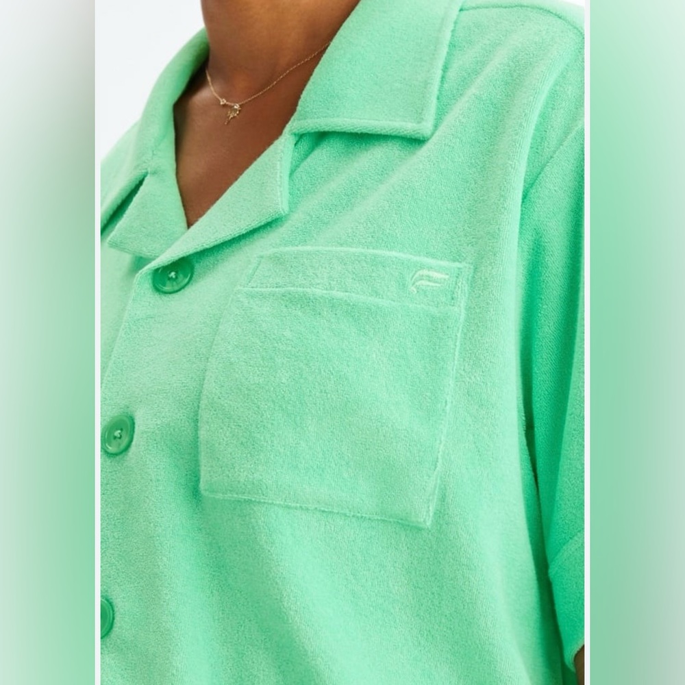 Fabletics Island Terry Boxy Button Up Lime Green … - image 2